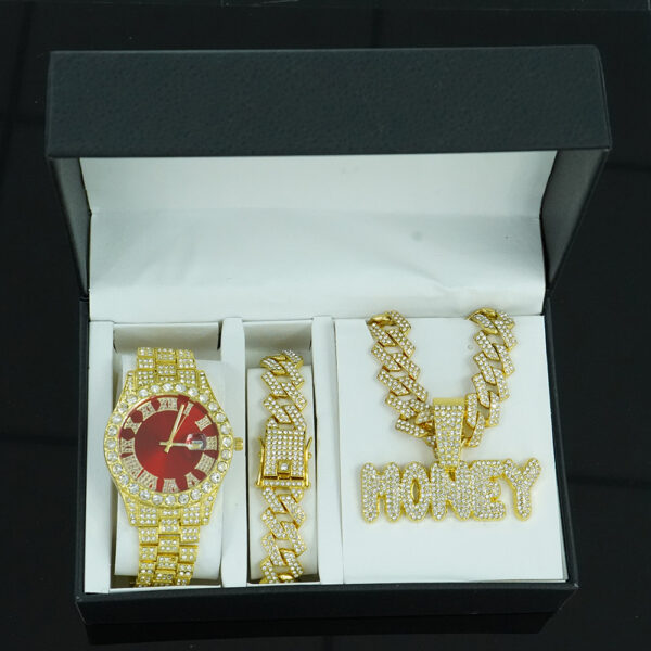 Vintage Men's Set: "Ocean Heart" Rectangular Gem Pendant, Colorful Necklace, Bracelet & Watch